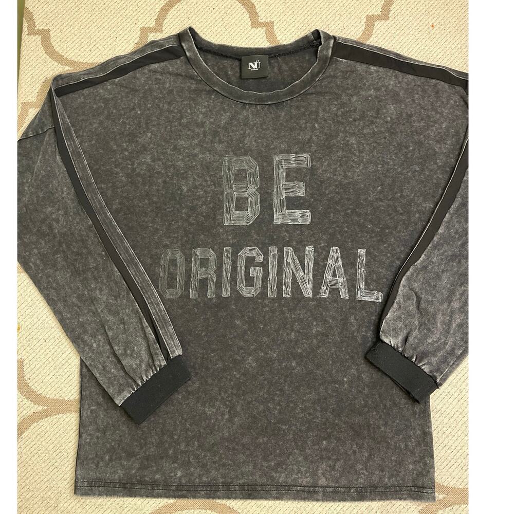 NU Denmark 'be original' sheer striped crewneck sweatshirt, size small